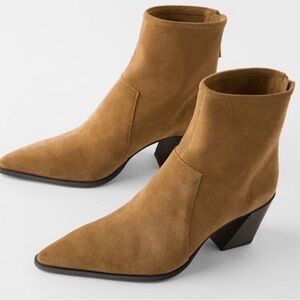 Zara Camel Suede Heeled Boots